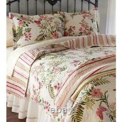 New! Cozy Chic Shabby Vintage Ivory White Red Pink Rose Green Soft Quilt Set