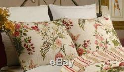 New! Cozy Chic Shabby Vintage Ivory White Red Pink Rose Green Soft Quilt Set