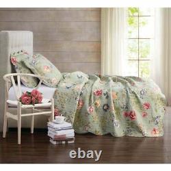 New! Cozy Cottage Chic Sage Green Yellow Pink Rose Blue Shabby Soft Quilt Set