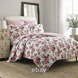 New! Cozy Cottage Chic Shabby Pink Purple White Green Floral Leaf Quilt Set
