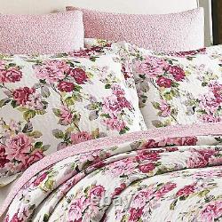 New Cozy Cottage Chic Shabby Pink Red Purple White Green Rose Leaf Quilt Set