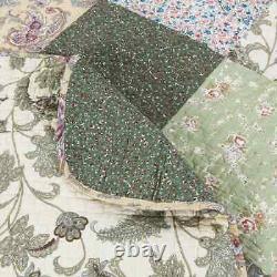 New! Cozy Cottage Chic Vintage Brown White Blue Pink Green Country Quilt Set