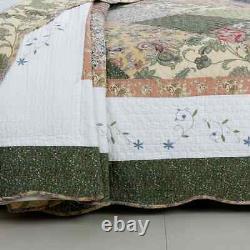 New! Cozy Cottage Chic Vintage Brown White Blue Pink Green Country Quilt Set