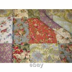 New! Cozy Cottage Country Purple Lilac Pink Rose Green Blue Shabby Quilt Set