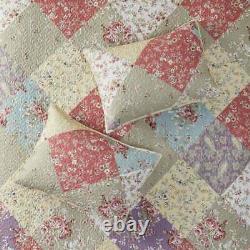 New! Cozy Cottage Pink Blue Yellow Blue Green Ivory Purple Lilac Quilt Set
