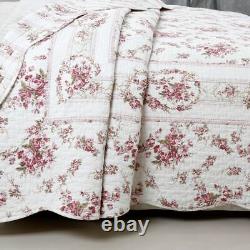 New Cozy Cottage Pink Green Leaf Shabby Purple Red Rose White Scallop Quilt Set