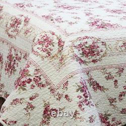 New Cozy Cottage Pink Green Leaf Shabby Purple Red Rose White Scallop Quilt Set