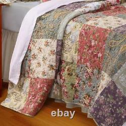 New! Cozy Cottage Pink Rose Red Purple Green Blue Shabby Floral Soft Quilt Set