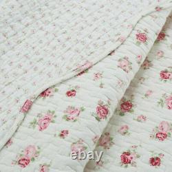 New! Cozy Cottage Shabby Chic White Pink Red Green Romantic Rose Quilt Set