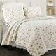 New! Cozy Cottage Shabby Chic White Pink Red Green Scallop Rose Soft Quilt Set