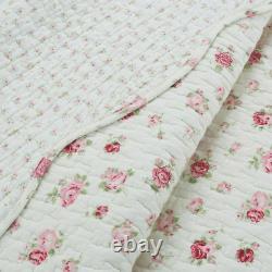 New! Cozy Cottage Shabby Chic White Pink Red Green Scallop Rose Soft Quilt Set
