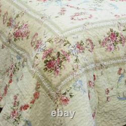 New! Cozy Country Ivory Red Pink Purple Rose Blue Green Vine Floral Quilt Set