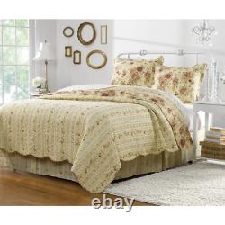 New! Cozy Elegant Chic Cottage Ivory Yellow Gold Red Pink Green Rose Quilt Set