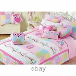 New! Cozy Pink White Green Purple Aqua Blue Bird Owl Polka Dot Plaid Quilt Set