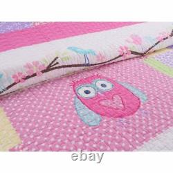 New! Cozy Pink White Green Purple Aqua Blue Bird Owl Polka Dot Plaid Quilt Set