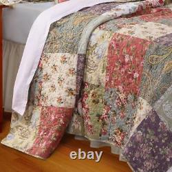 New! Cozy REAL PATCHWORK COTTAGE PINK PURPLE RED YELLOW GREEN BLUE QUILT SET