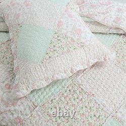 New! Cozy Romantic Pink Green Shabby Chic Lace Lavender Lilac Ruffle Quilt Set