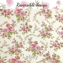 New! Cozy Shabby Brown Yellow White Pink Green Chic Country Rose Quilt Set