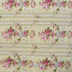 New! Cozy Shabby Chic Cottage Ivory Yellow Blue Pink Green Leaf Rose Quilt Set