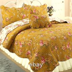 New! Cozy Shabby Chic Cottage Pink Red Green Leaf Brown Yellow Rose Quilt Set