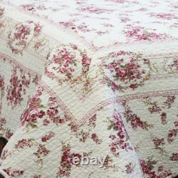 New! Cozy Shabby Chic Country Pink Red Green Ivory Rose Soft Elegant Quilt Set