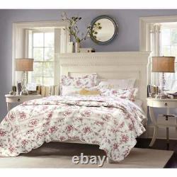 New! Cozy Shabby Chic Country Pink Red Green Ivory Rose Soft Elegant Quilt Set