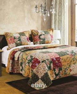 New! Cozy Shabby Chic Green Pink Burgundy Ivory White Red Blue Rose Quilt Set