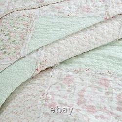 New! Cozy Shabby Chic Romantic Pink Green Lace Lavender Lilac Ruffle Quilt Set