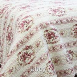 New! Cozy Shabby Chic White Pink Red Green Ivory Rose Soft Country Quilt Set