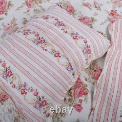 New! Cozy Shabby Cottage Pink Green Purple Red Ivory White Rose Leaf Quilt Set