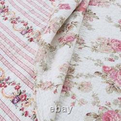 New! Cozy Shabby Cottage Pink Green Purple Red Ivory White Rose Leaf Quilt Set