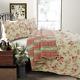 New Cozy Shabby Country Pink Red Sage Green Scallop Yellow Rose Soft Quilt Set