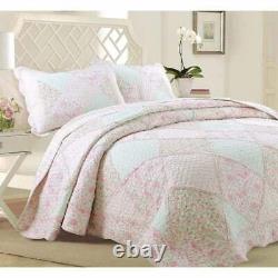 New! Cozy Shabby Romantic Purple Pink Green Lace Mint Lilac Ruffle Quilt Set