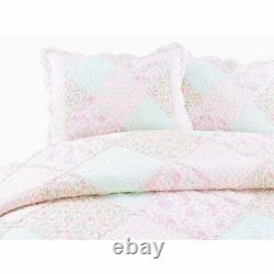 New! Cozy Shabby Romantic Purple Pink Green Lace Mint Lilac Ruffle Quilt Set