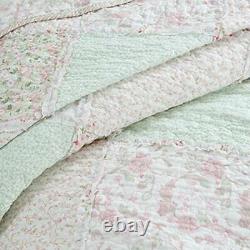 New! Cozy Shabby Romantic Purple Pink Green Lace Mint Lilac Ruffle Quilt Set