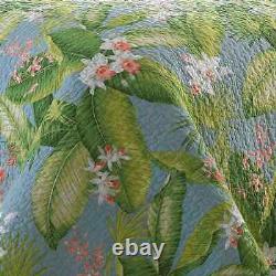 New! Cozy Tropical Cottage Blue Pink Green Palm Leaf Tree Beach Quilt Set