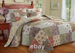 New! Cozy Xxx-l Cottage Chic Ivory Pink Green Blue Bedspread Quilt Set King