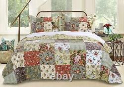 New! Cozy Xxx-l Cottage Chic Ivory Pink Green Blue Bedspread Quilt Set King