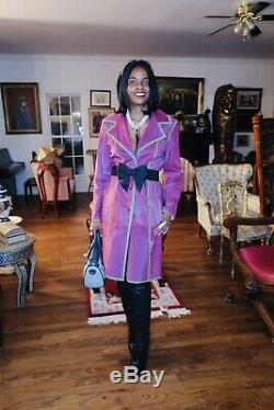 New Designer FENDI Couture Pink pony fur & green suede trim Coat Jacket S 42 4-8