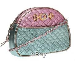 New Gucci Trapuntata Crossbody bag Quilted Metallic Green Pink bronze Bag