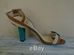 New Jimmy Choo Size 39 Brown Pink Green Suede High Heel Strappy Sandals Shoes