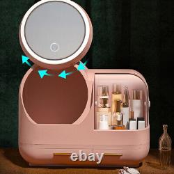 New Joybos Makeup Storage Organizer Box with Led Lighted Mirror Pink/White/Green
