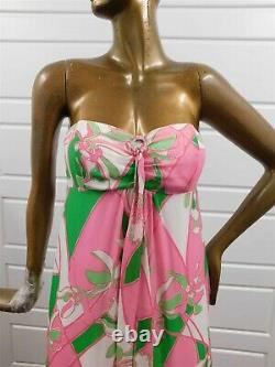 New Lilly Pulitzer New Pink Green White Floral Silk Strapless Maxi Dress sz 10