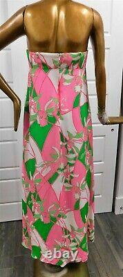 New Lilly Pulitzer New Pink Green White Floral Silk Strapless Maxi Dress sz 10