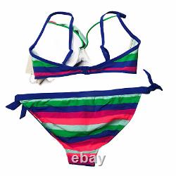 New NWT Boden Swimsuit Bikini 2 Piece Pink Green Purple Stripe Padded 38B US 8