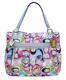 New Nwt Coach Poppy Signature Ikat Ivory Pink Blue Green Glam Tote Purse 19876