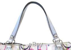 New NWT Coach Poppy Signature IKAT Ivory Pink Blue Green Glam Tote Purse 19876