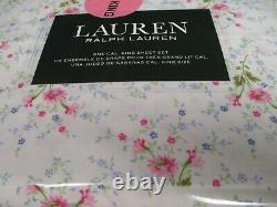 New Ralph Lauren Cotton 4pc White Pink Blue Green Floral Sheet Set Cal King