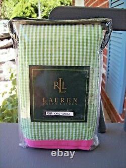 New Ralph Lauren Watermill Green White Gingham Check/Pink Trim KING Pillow Shams
