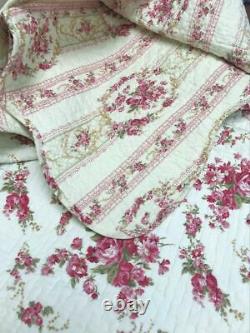 New! Shabby Chic Cozy Country Pink Green Red Ivory White Rose Soft Quilt Set